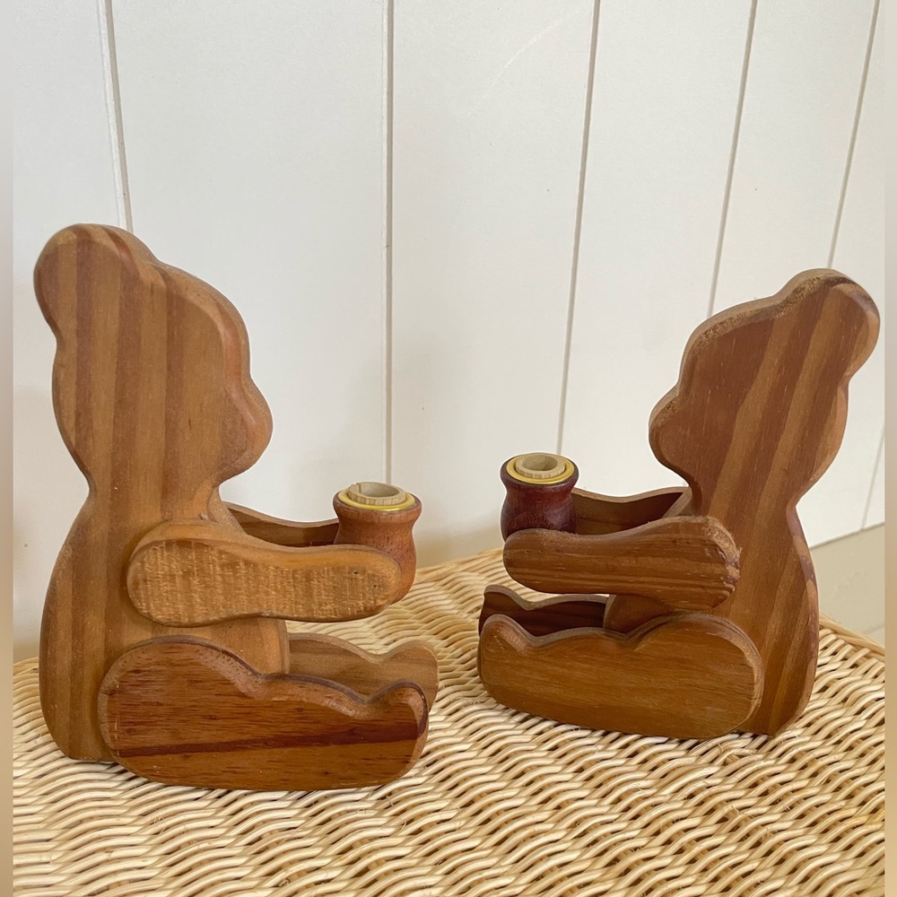 Wooden Bear Candle Holders